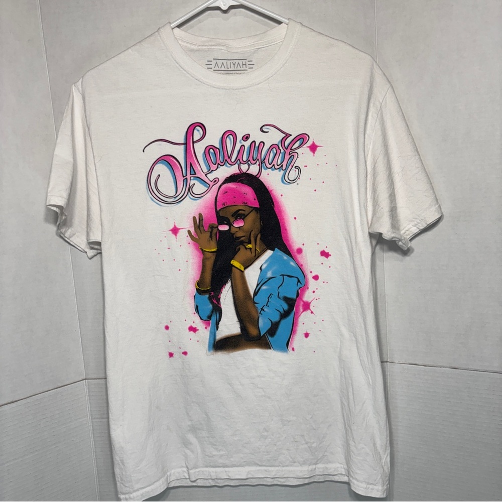 Aaliyah Hiphop R&B Ripple Junction Women’s White Logo Tee 100% Cotton
